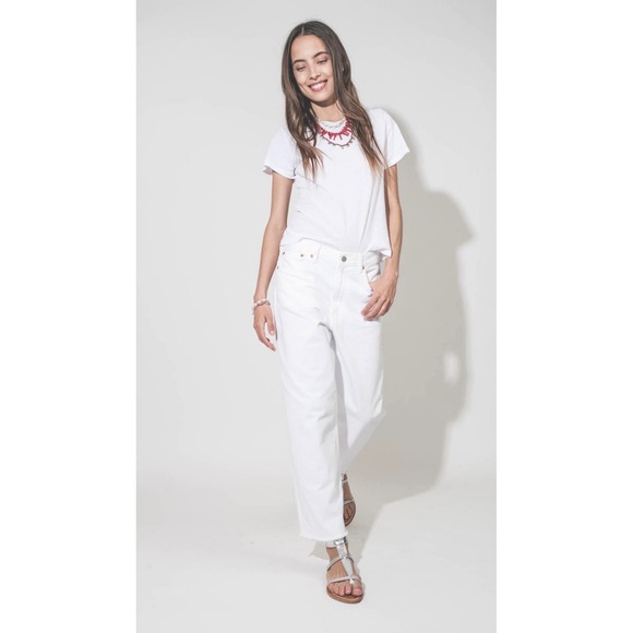 Denimist Georgia Jean White High Rise Straight Leg Raw Hem Size 30